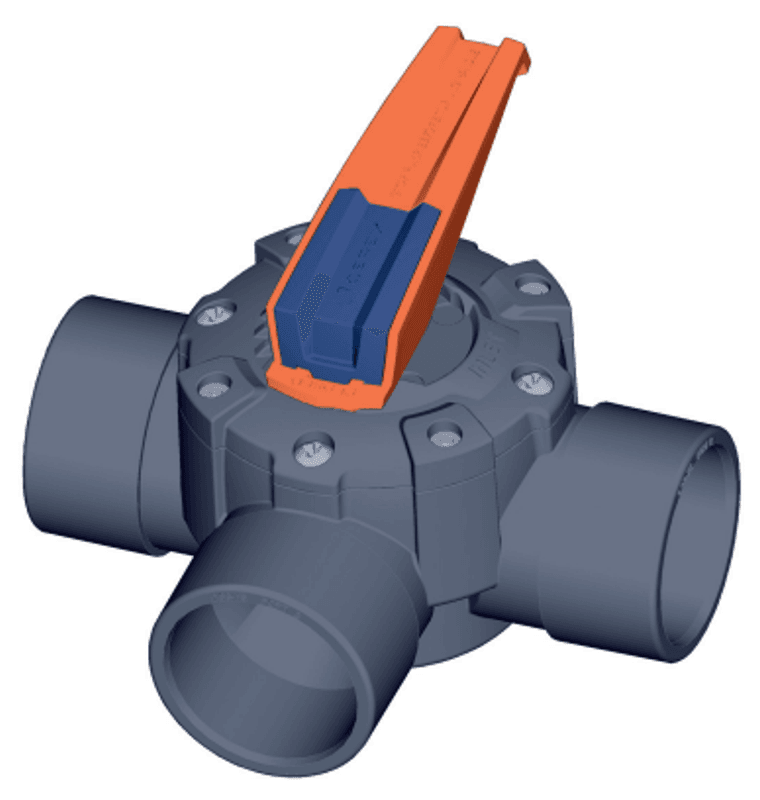 PVC 3-Veis Ventil (Med Spjeld) | Ø 50/63mm PN6