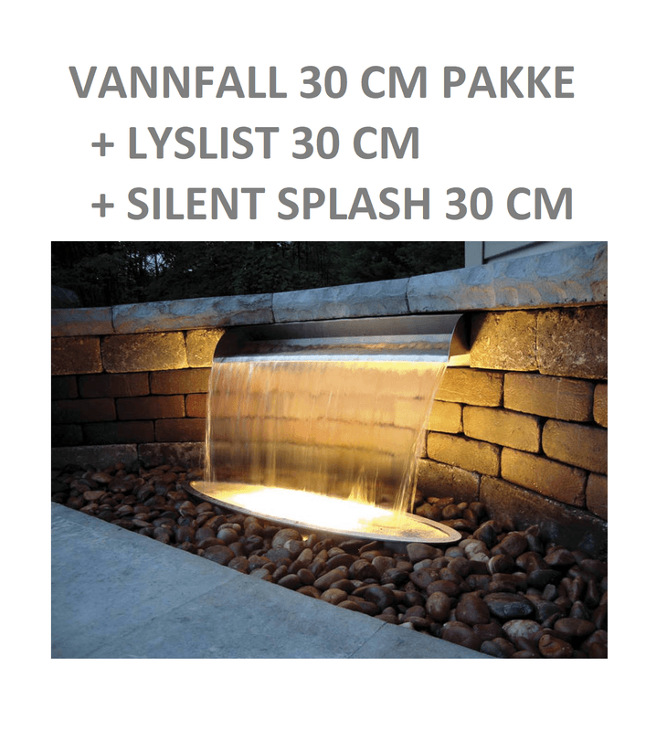 Oase Vannfall 30CM | Pakke M/Lys og Lyd/Sprut Demper